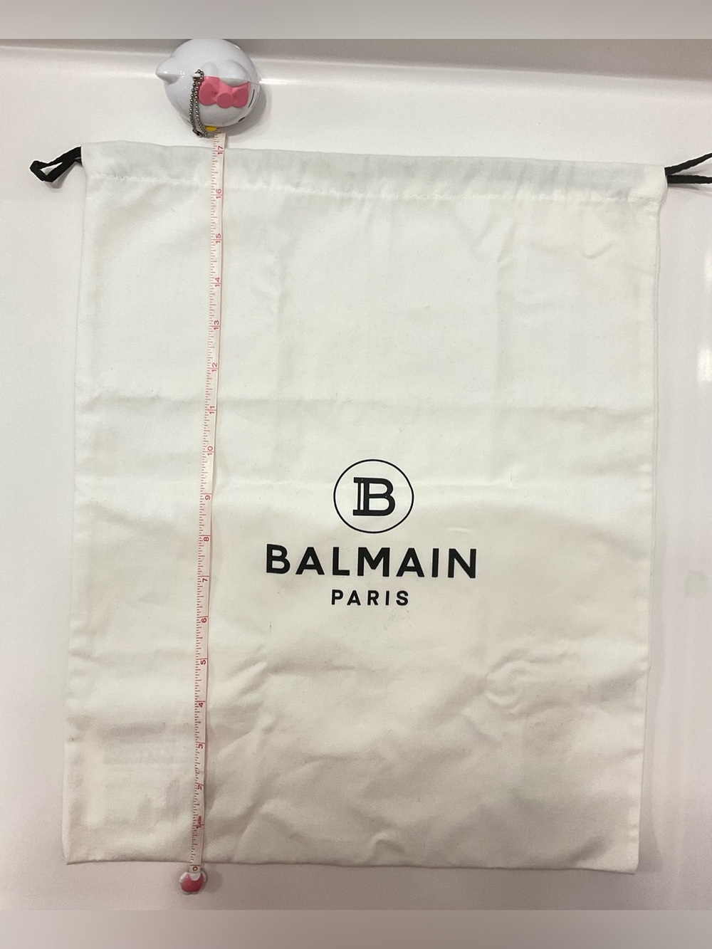 Balmain White Cotton Drawstring Dust Bag with Black Logo - Picture 3 of 5
